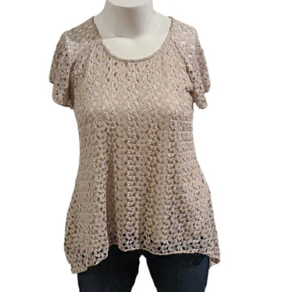[Dressbarn] Cream Scoop Neck Short Sleeve - Size L